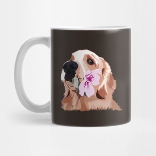 Golden Retriever with a Flower Mug